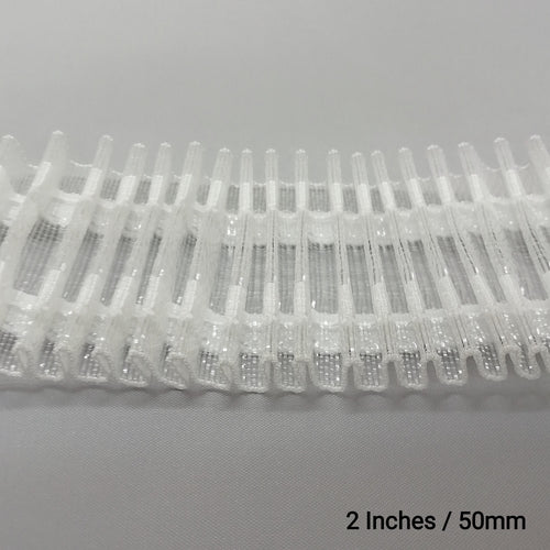 Close up of gathered 2 inch net pleat curtain tape