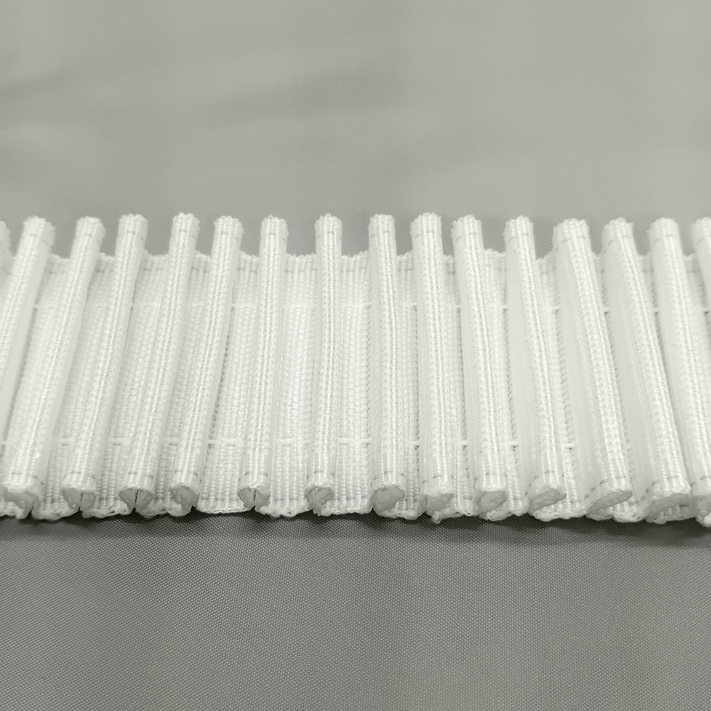 close up showing the pleats on 2 inch hook compatible curtain tape