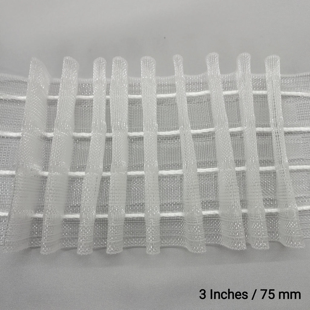 close up of 3 inch transparent net pleat curtain tape