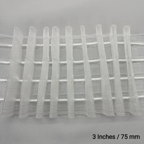 close up of 3 inch transparent net pleat curtain tape