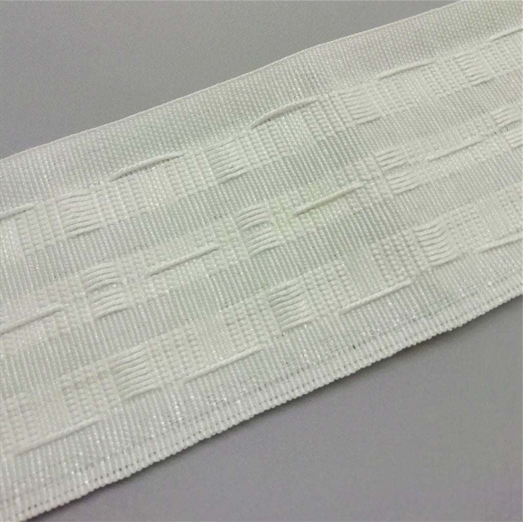 a close up showing the corded pockets of 3 inch pencil pleat curtain tape