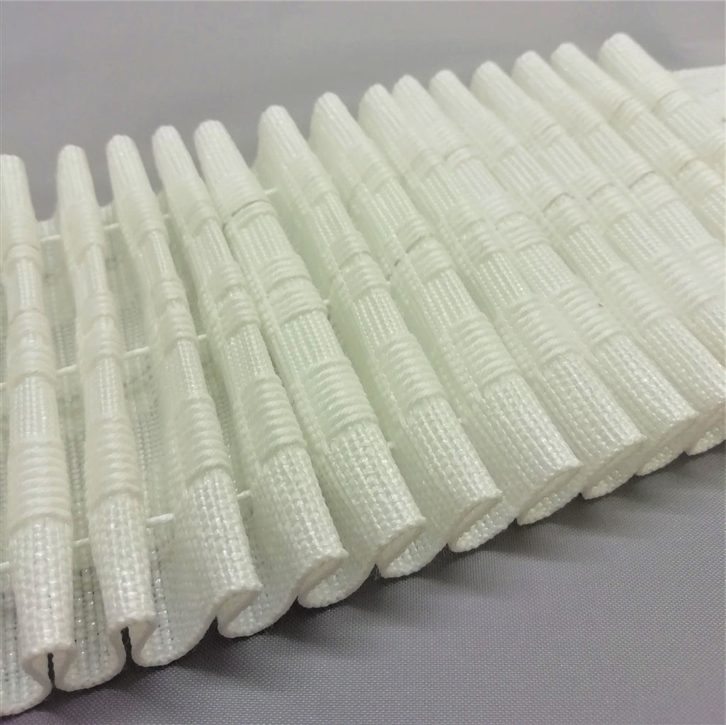 a close up showing the pleats of 3 inch pencil pleat curtain tape