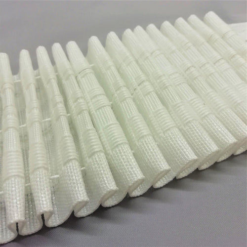 a close up showing the pleats of 3 inch pencil pleat curtain tape