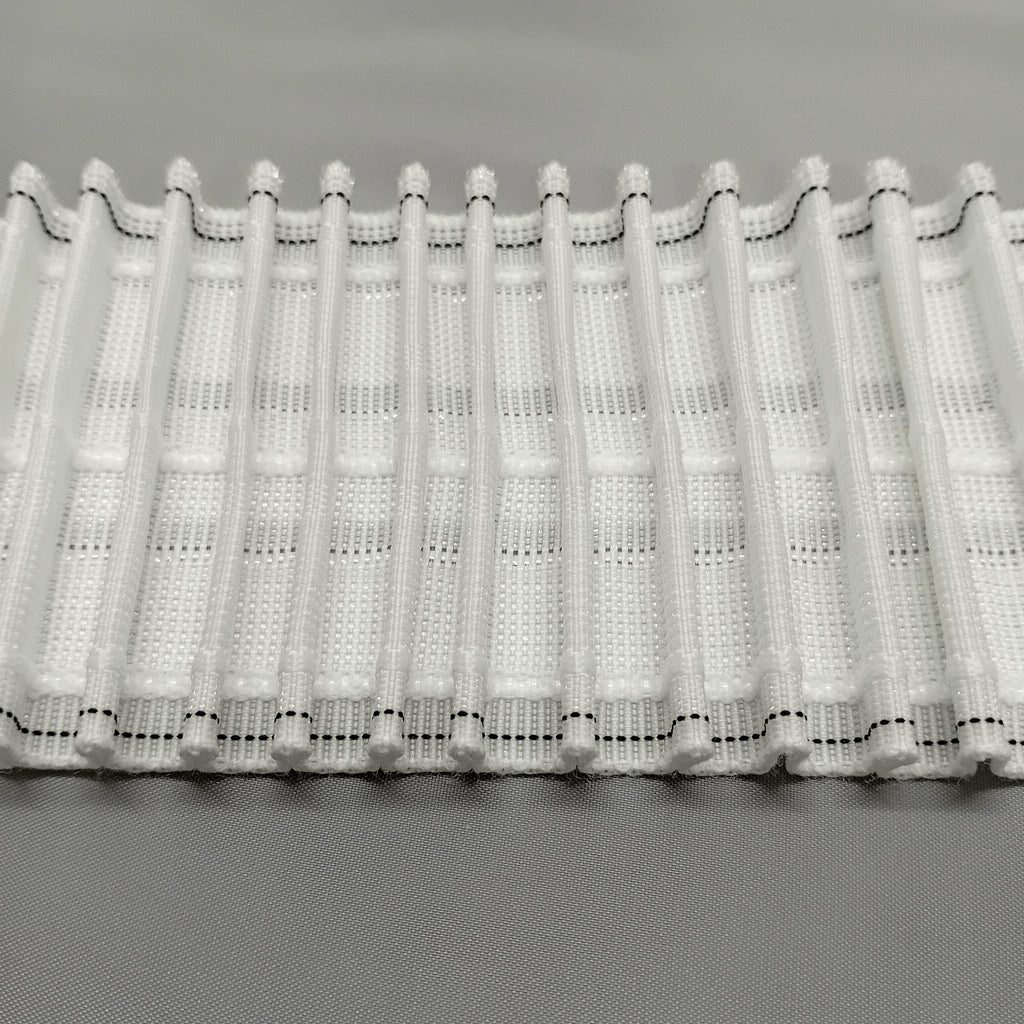 3 inch F R curtain tape showing the pleats when pulled up