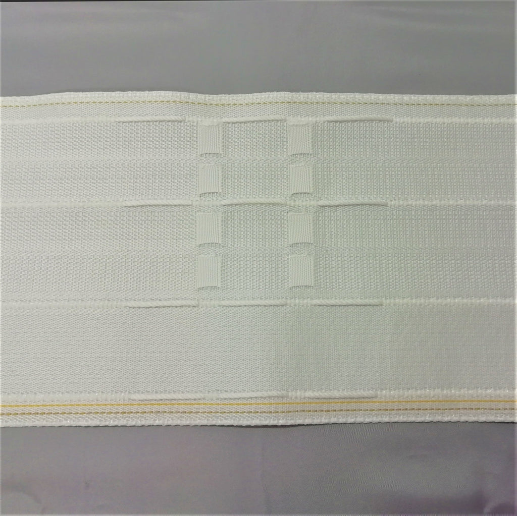 picture showing the drawcords and curtain hook pockets on a 145mm 6 inch pinch pleat curtain tape