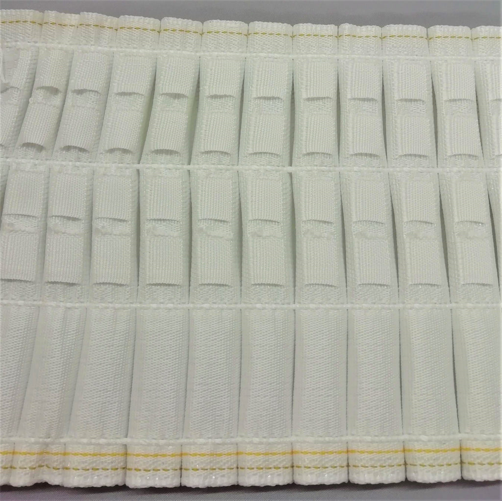 close up of the back of the pleats on 6 inch premium pencil pleat