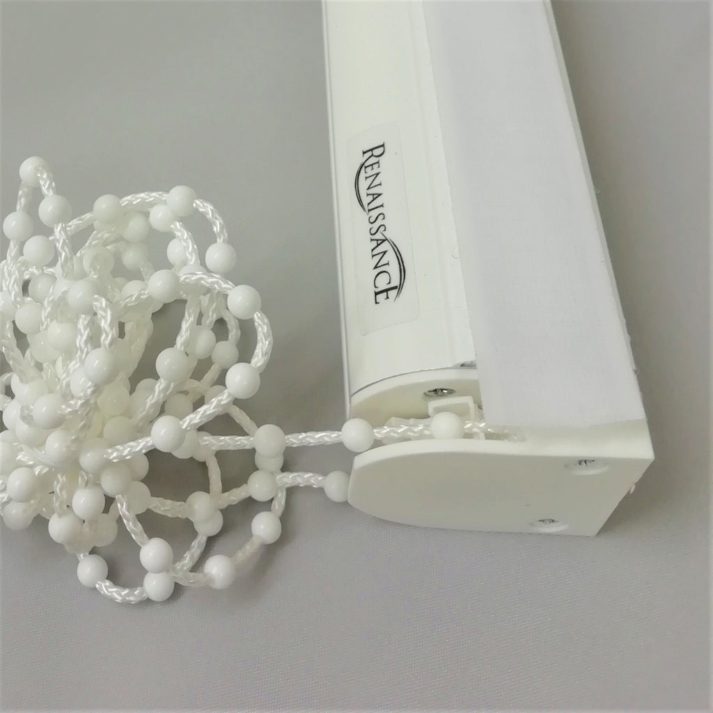 Roman blind chain system with white plastic chain
