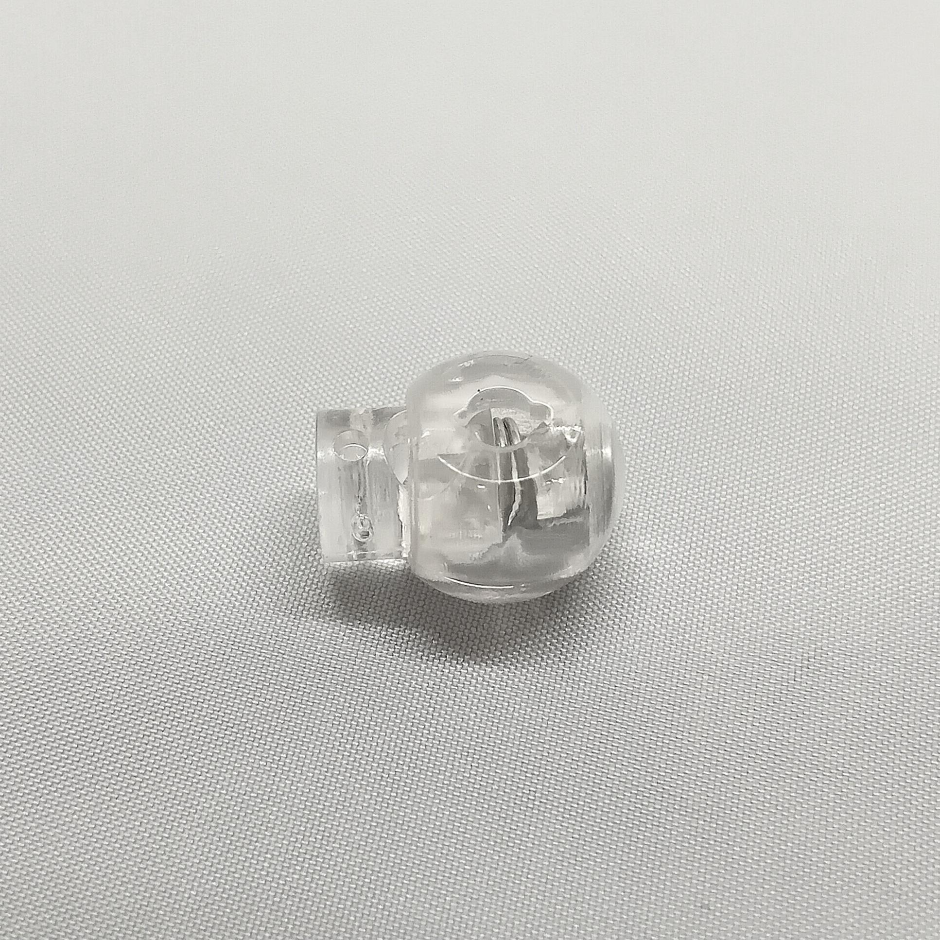 A clear cord stop for sewing onto roman blinds