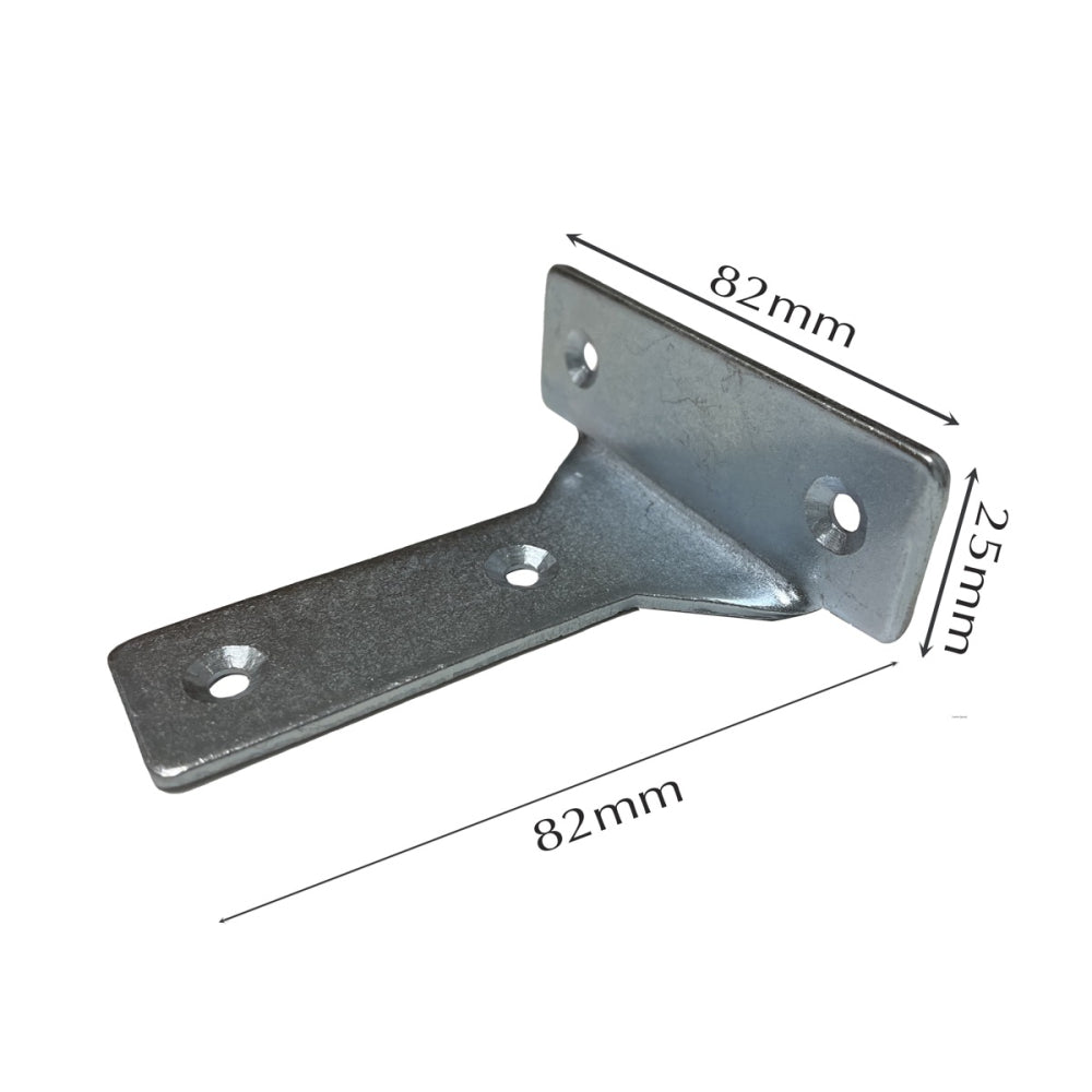 Metal pelmet bracket with dimensions labeled on a white background